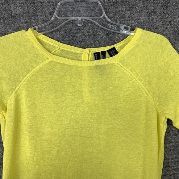 Cynthia Rowley Linen Blend Sweater Women M Yellow Light Weight Knit 3/4 Sleeve - Picture 2 of 9